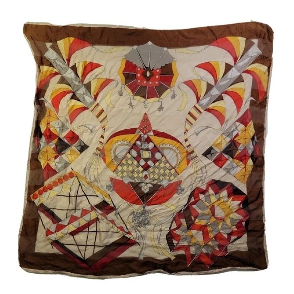 Carolina Herrera Women Square Neck Scarf Fall Colored Abstract Print Silk *READ - Picture 1 of 9